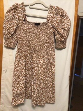 1 STATE smoked. Jest with puffy sleeve mini dress SZ L 100% cotton